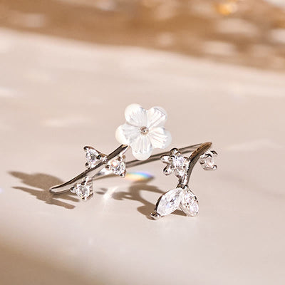 Buddha Stones 925 Sterling Silver White Flower Design Adjustable Blessing Ring - Silver - image 10