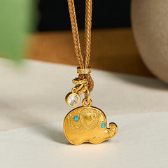 Buddha Stones 24k Gold Plated Brass Elephant Symbol Braided Cord Strength Necklace Pendant - Elephant - image 0