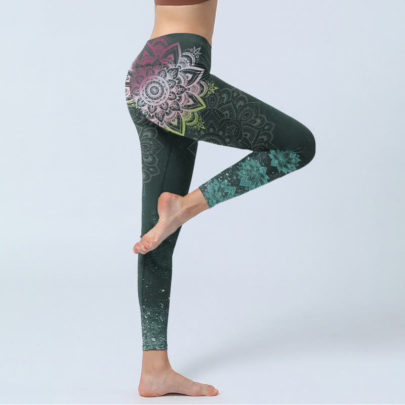 Buddha Stones Symmetry Mandalas Lotus Flowers Pattern Print Gym Leggings Women's Yoga Pants - image 3