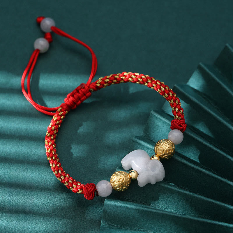 Buddha Stones Chinese Zodiac Jade Silver Beads Year Of The Horse Red String Luck Bracelet - Goat(Wrist Circumference: 14-20 cm) - image 18