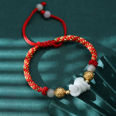Buddha Stones Chinese Zodiac Jade Silver Beads Year Of The Horse Red String Luck Bracelet - Monkey(Wrist Circumference: 14-20 cm) - image 20
