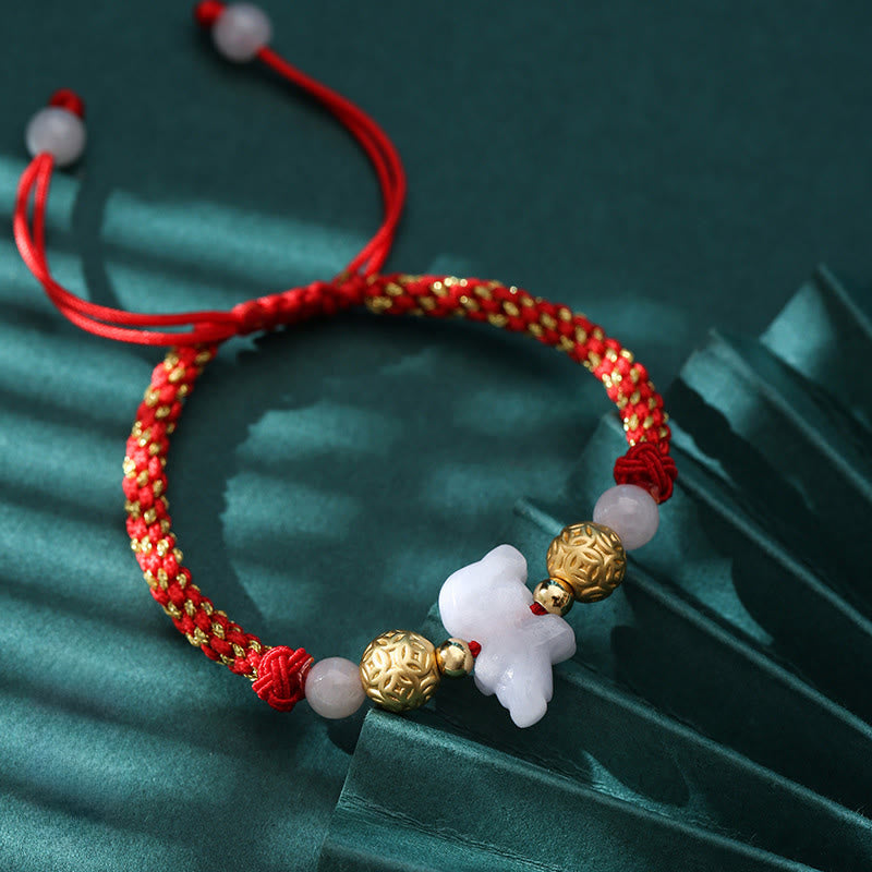 Buddha Stones Chinese Zodiac Jade Silver Beads Year Of The Horse Red String Luck Bracelet - Pig(Wrist Circumference: 14-20 cm) - image 23
