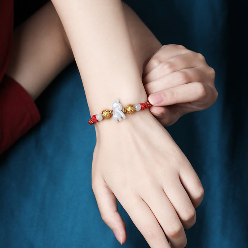 Buddha Stones Chinese Zodiac Jade Silver Beads Year Of The Horse Red String Luck Bracelet - image 12