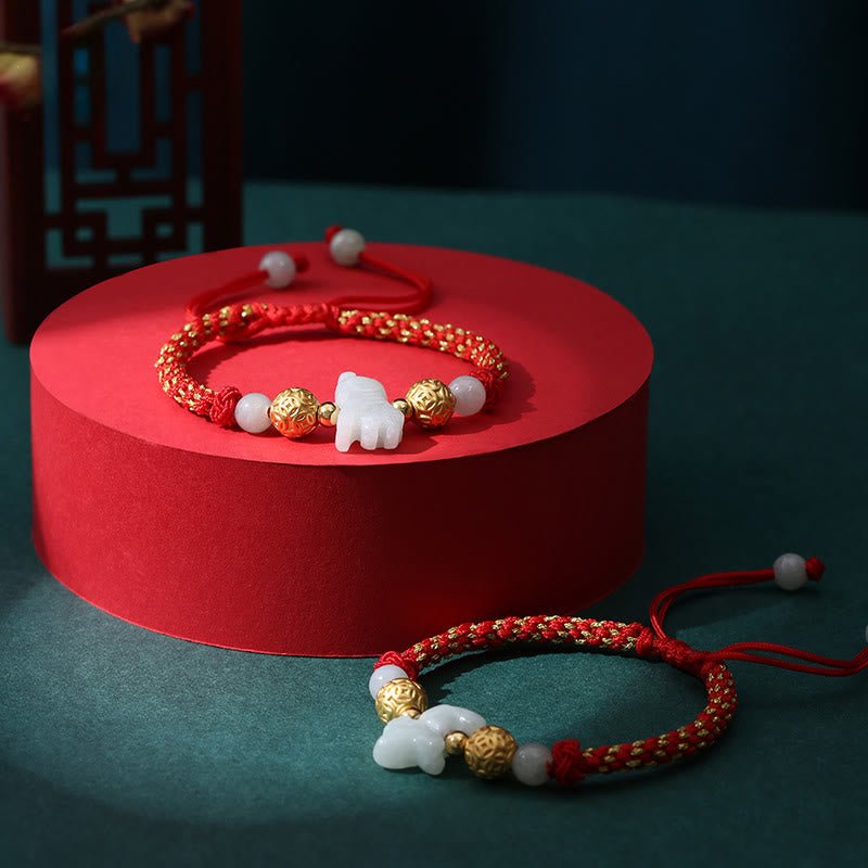 Buddha Stones Chinese Zodiac Jade Silver Beads Year Of The Horse Red String Luck Bracelet - image 26