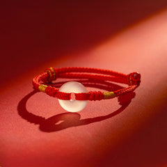 Buddha Stones White Chalcedony Peace Buckle Braided Connection Bracelet - Red Rope - 18-19 CM - image 0