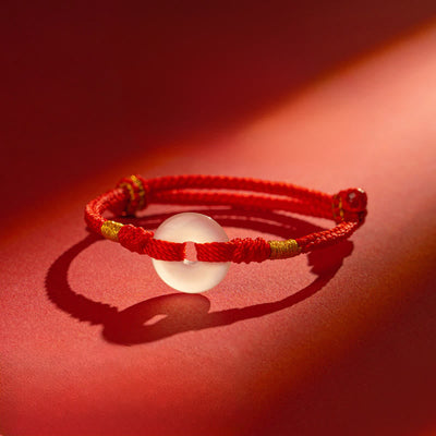Buddha Stones White Chalcedony Peace Buckle Braided Connection Bracelet - Red Rope - 18-19 CM - image 0