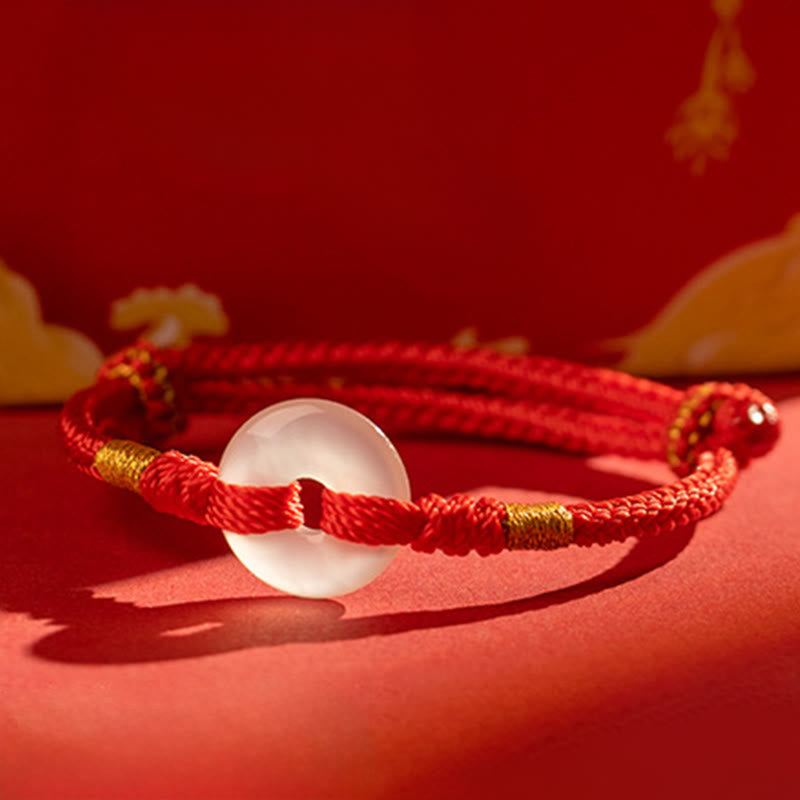 Buddha Stones White Chalcedony Peace Buckle Braided Connection Bracelet - image 1