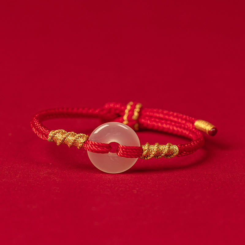 Buddha Stones White Chalcedony Peace Buckle Connection Rope Knot Bracelet - 18-19 CM - image 0