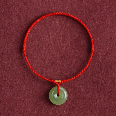 Buddha Stones Natural Hetian Jade Peace Buckle String Abundance Bracelet Anklet - image 2