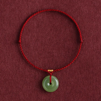 Buddha Stones Natural Hetian Jade Peace Buckle String Abundance Bracelet Anklet - Dark Red Rope - Anklet(Anklet Circumference 22-24cm) - image 10