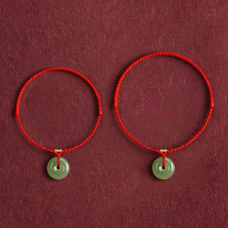 Buddha Stones Natural Hetian Jade Peace Buckle String Abundance Bracelet Anklet - image 11