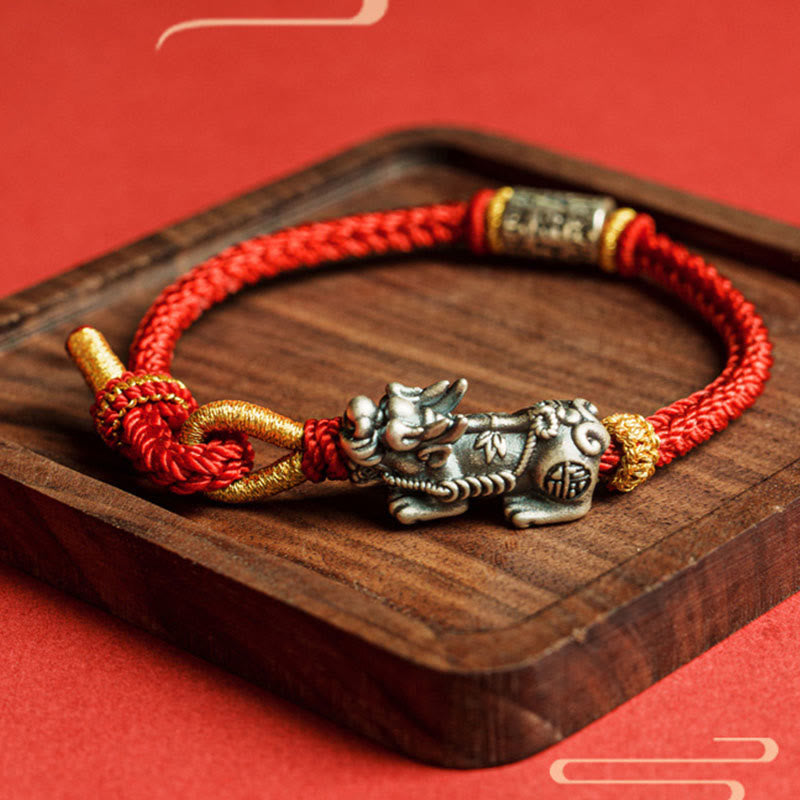 Buddha Stones 925 Sterling Silver Pixiu Om Mani Padme Hum Protection String Bracelet - image 1