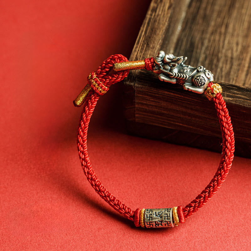 Buddha Stones 925 Sterling Silver Pixiu Om Mani Padme Hum Protection String Bracelet - image 3