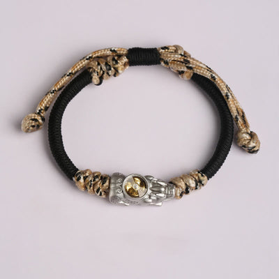 Buddha Stones Pi Xiu Wealth Luck Hand-woven Rope Bracelet - Black Beige Rope(Wrist Circumference:14-24cm) - image 1