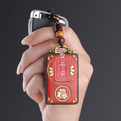 Buddha Stones Ebony Flower Koi Fish Fu Character Button Rope Key Chain - image 7