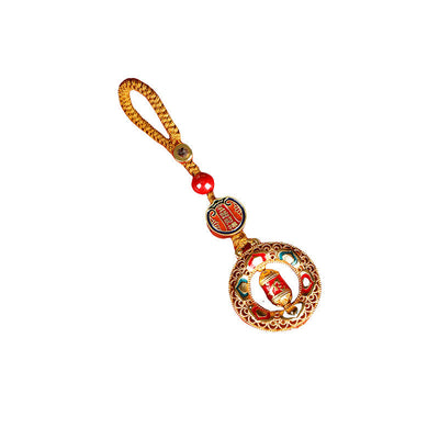Buddha Stones Copper Prayer Wheel Five Directions Gods Of Wealth Balance Rotatable Key Chain - image 3