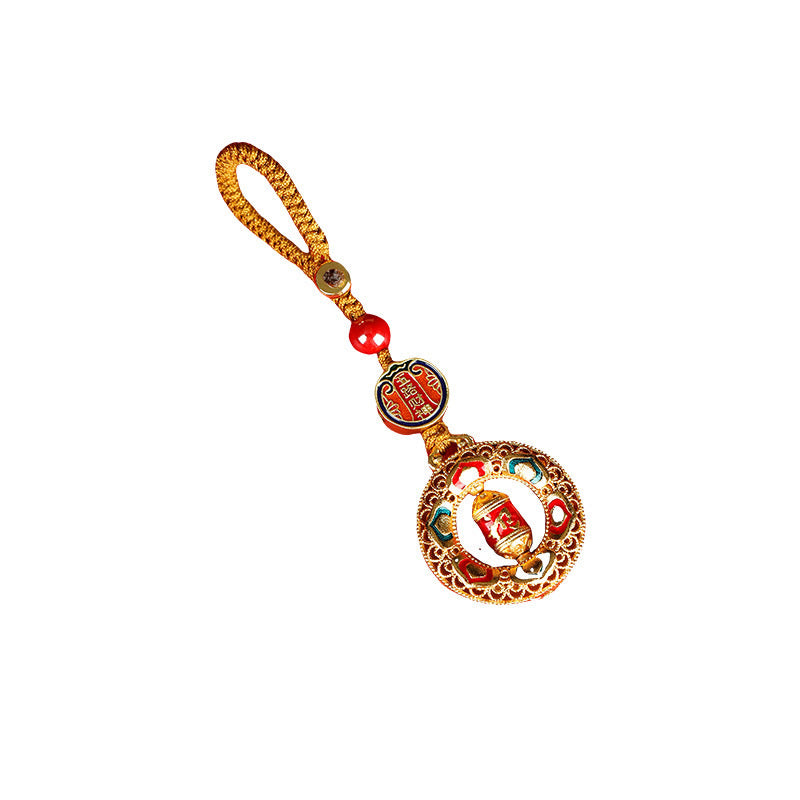 Buddha Stones Copper Prayer Wheel Five Directions Gods Of Wealth Balance Rotatable Key Chain - image 3