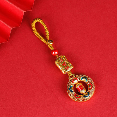 Buddha Stones Copper Prayer Wheel Five Directions Gods Of Wealth Balance Rotatable Key Chain - Peace Talisman - Button Rope - image 6
