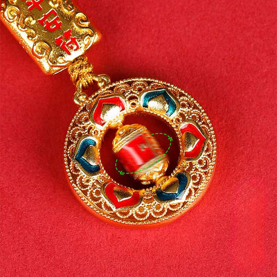 Buddha Stones Copper Prayer Wheel Five Directions Gods Of Wealth Balance Rotatable Key Chain - image 7