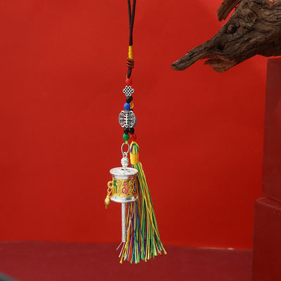 Buddha Stones Prayer Wheel Om Mani Padme Hum Colorful Tassels Purity Key Chain - Medium Gold - image 4