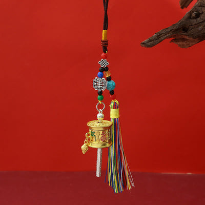 Buddha Stones Prayer Wheel Om Mani Padme Hum Colorful Tassels Purity Key Chain - Light Gold - image 8