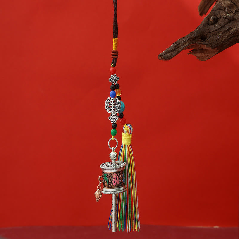 Buddha Stones Prayer Wheel Om Mani Padme Hum Colorful Tassels Purity Key Chain - Antique Red Copper - image 14