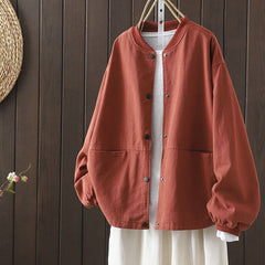 Buddha Stones Fall Button Down Women's Cotton Long Sleeve Outerwear Jacket With Pockets - Tomato - US14，UK/AU18，EU46 (2XL) - image 0