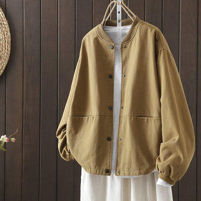 Buddha Stones Fall Button Down Women's Cotton Long Sleeve Outerwear Jacket With Pockets - PaleGoldenrod - US14，UK/AU18，EU46 (2XL) - image 19