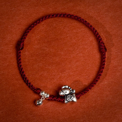 Buddha Stones 999 Sterling Silver Year Of The Horse 925 Sterling Silver Bell String Luck Child Adult Bracelet Anklet - Dark Red Rope - Children's Anklet(Circumference 18-23cm) - image 16