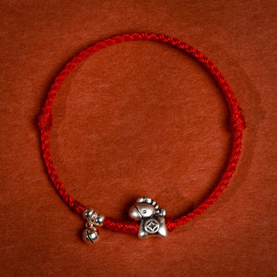 Buddha Stones 999 Sterling Silver Year Of The Horse 925 Sterling Silver Bell String Luck Child Adult Bracelet Anklet - Red Rope - Children's Anklet(Circumference 18-23cm) - image 1