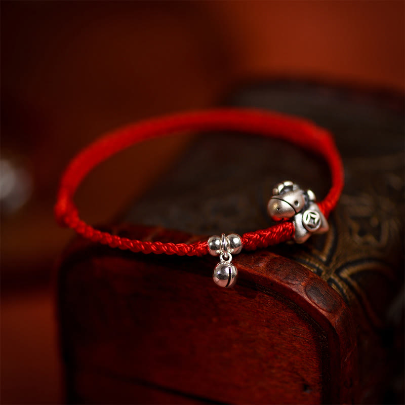 Buddha Stones 999 Sterling Silver Year Of The Horse 925 Sterling Silver Bell String Luck Child Adult Bracelet Anklet - image 7