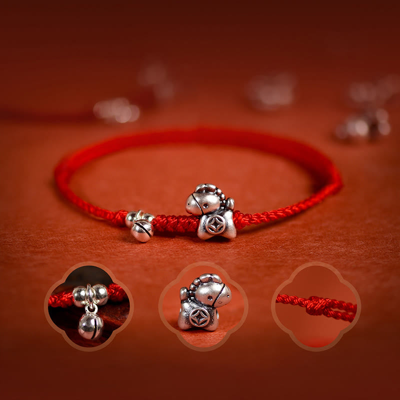 Buddha Stones 999 Sterling Silver Year Of The Horse 925 Sterling Silver Bell String Luck Child Adult Bracelet Anklet - image 5