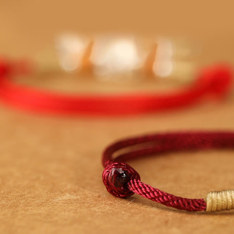 Buddha Stones 999 Sterling Silver Pixiu Charm Peach Wood Bead Handmade String Braided Bracelet Anklet - image 21