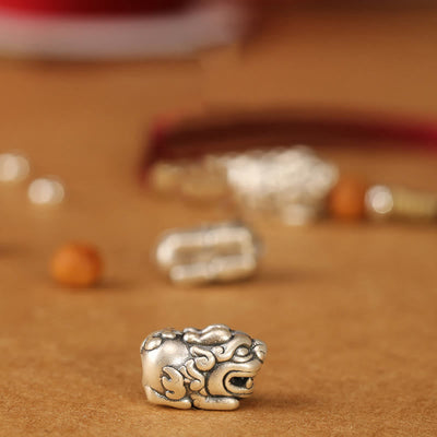 Buddha Stones 999 Sterling Silver Pixiu Charm Peach Wood Bead Handmade String Braided Bracelet Anklet - image 20