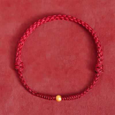 Buddha Stones "A Simple Wish for You" 925 Sterling Silver Plated Gold Single Bead Red Rope Bracelet Anklet Includes Gift Message Card - image 3