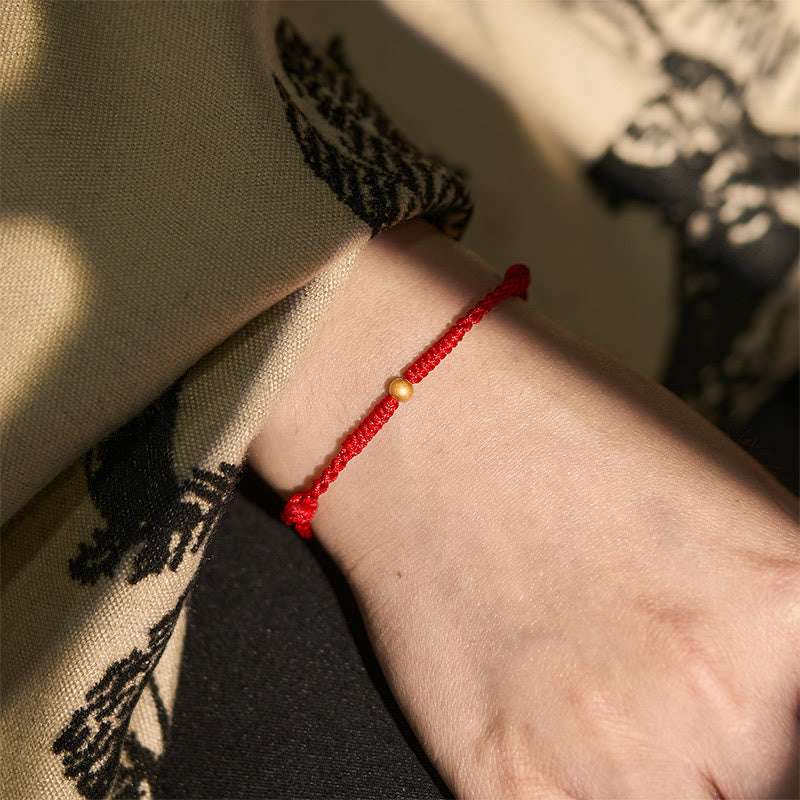Buddha Stones "A Simple Wish for You" 925 Sterling Silver Plated Gold Single Bead Red Rope Bracelet Anklet Includes Gift Message Card - image 22