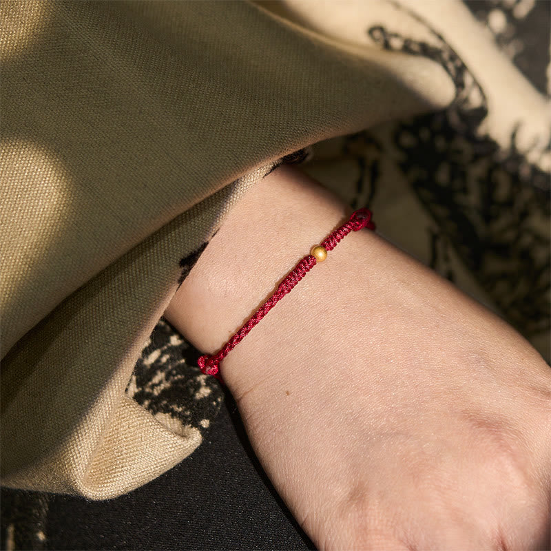 Buddha Stones "A Simple Wish for You" 925 Sterling Silver Plated Gold Single Bead Red Rope Bracelet Anklet Includes Gift Message Card - image 11
