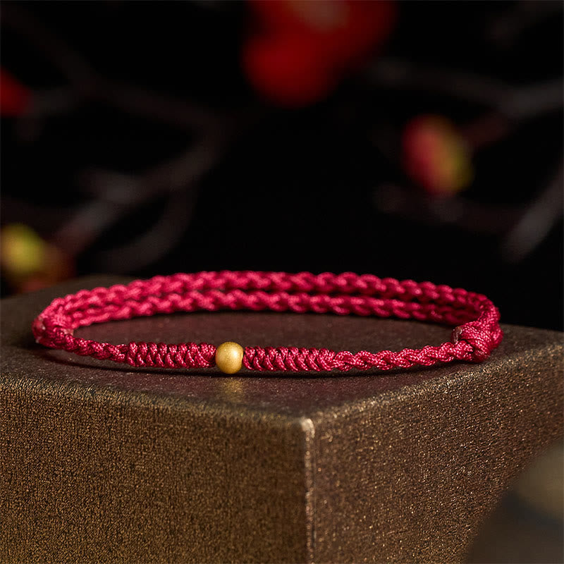 Buddha Stones "A Simple Wish for You" 925 Sterling Silver Plated Gold Single Bead Red Rope Bracelet Anklet Includes Gift Message Card - image 5
