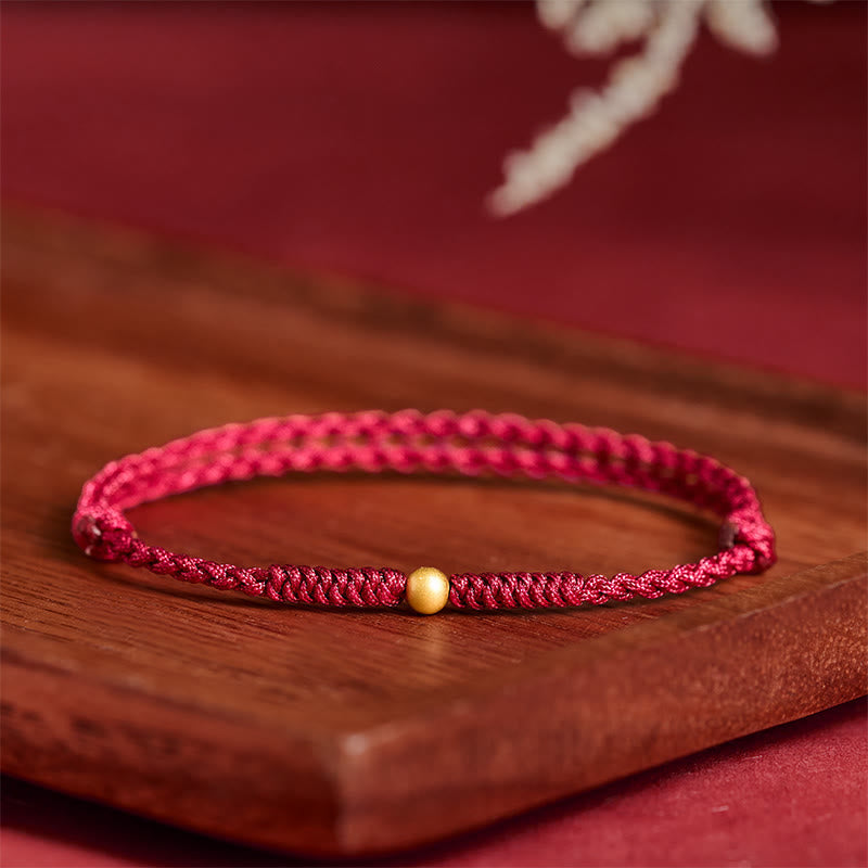 Buddha Stones "A Simple Wish for You" 925 Sterling Silver Plated Gold Single Bead Red Rope Bracelet Anklet Includes Gift Message Card - image 9