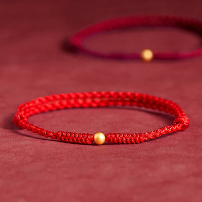 Buddha Stones 925 Sterling Silver Plated Gold Single Bead Strength Braided Red Rope Bracelet Anklet - Anklet(Circumference 18-30cm) - Red - image 9