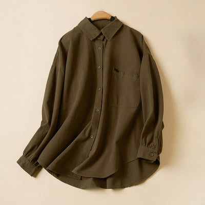 Buddha Stones Casual Buttons Design Women's Stand Collar Long Sleeve Cotton Shirt - Sienna - US14，UK/AU18，EU46 (2XL) - image 15