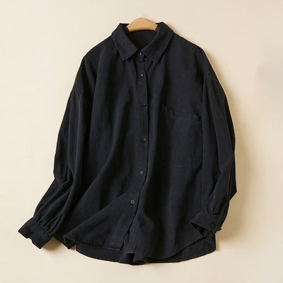 Buddha Stones Casual Buttons Design Women's Stand Collar Long Sleeve Cotton Shirt - Black - US14，UK/AU18，EU46 (2XL) - image 21
