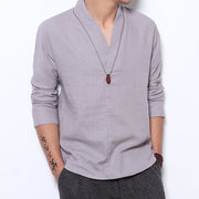 Foviel Casual V-Neck Long Sleeve Shirt Men Clothing