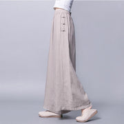 Pantalon décontracté Foviel à taille haute, jambes larges, boutons grenouille et poches