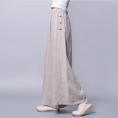 Buddha Stones Casual Frog-Button High Waist Wide Leg Pants With Pockets - Linen - US12，UK/AU16，EU44 (3XL) - image 0