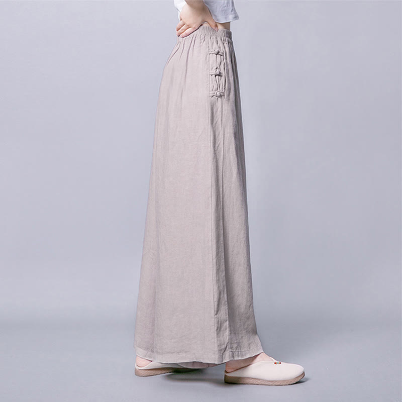 Buddha Stones Casual Frog-Button High Waist Wide Leg Pants With Pockets - image 4