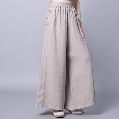Buddha Stones Casual Frog-Button High Waist Wide Leg Pants With Pockets - image 1