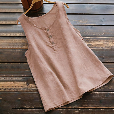 Buddha Stones Summer Pure Color Crew Collar Button Women's Vest Waistcoat - LightCoral - US18，UK/AU22，EU50 (5XL) - image 9