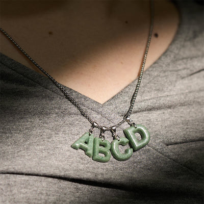 Buddha Stones Natural A-Z Letter Jade Titanium Steel Wide Chain Prosperity Necklace Pendant - image 42