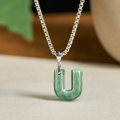 Buddha Stones "May You Find Your Own Meaning" Natural A-Z Letter Jade Titanium Steel Chain Necklace Includes Gift Message Card - image 92